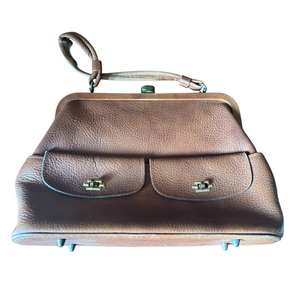 Vintage Leather Bag Clutch Style Purse Handbag Strap Pockets - Picture 3 of 10